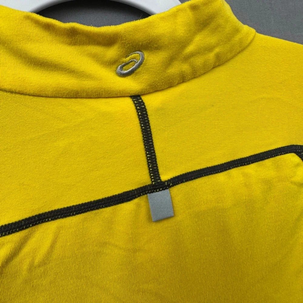 Asics‎ Mens Yellow Quarter Zip Running Top Long Sleeve Thumbhole Pullover Small